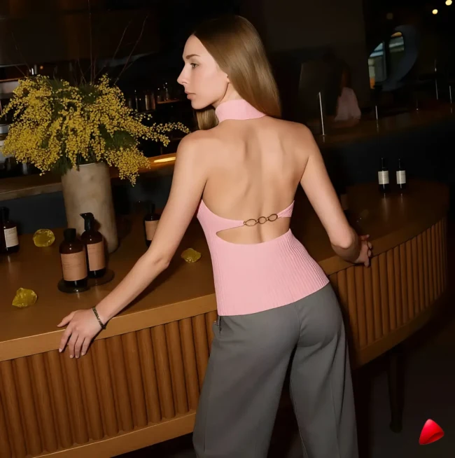 Top Dos Nu Travesti Col Roulé Vest Cape — galerie