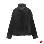 Veste Cuir Travesti Biker Stand Collar Faux Pebble — galerie