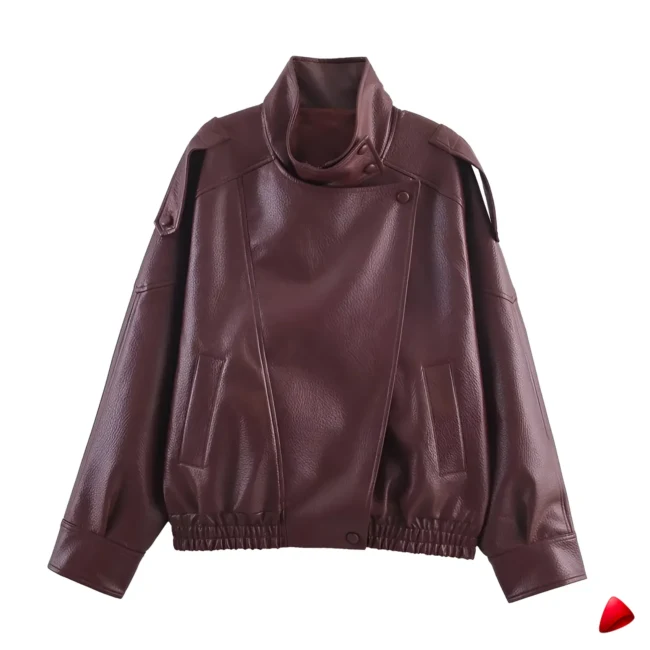 Veste Cuir Travesti Biker Stand Collar Faux Pebble — galerie