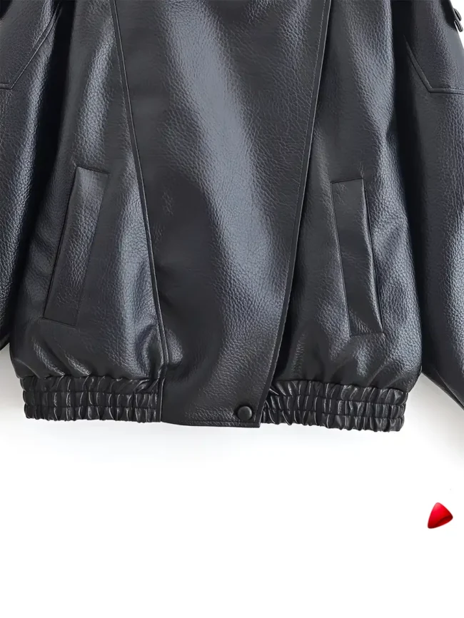 Veste Cuir Travesti Biker Stand Collar Faux Pebble — galerie