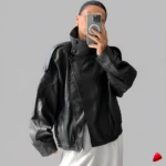 Veste Cuir Travesti Biker Stand Collar Faux Pebble — image principale