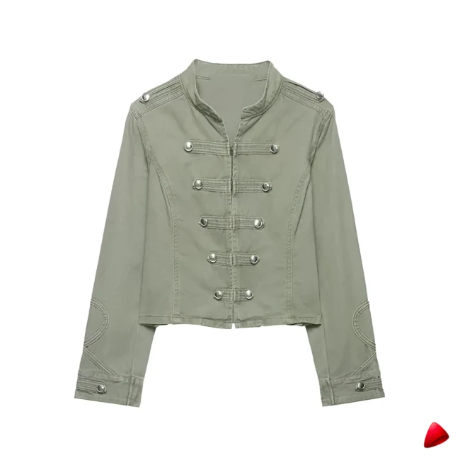 Veste Denim Travesti Militaire Boutons Cropped — galerie