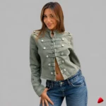 Veste Denim Travesti Militaire Boutons Cropped — image principale
