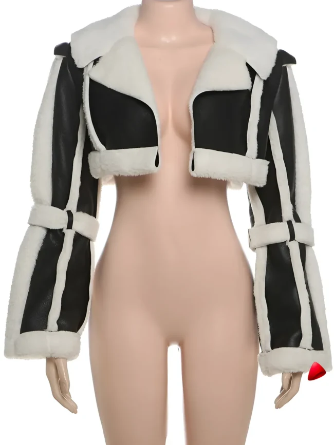 Veste Fourrure Travesti Crop Bicolore 2 Coloris - galerie