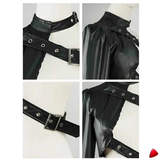 Veste Punk Cuir Travesti Asymétrique Bondage Statement — galerie
