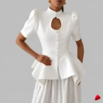 Veste Volants Travesti Peplum Stand Collar Manches Courtes — image principale