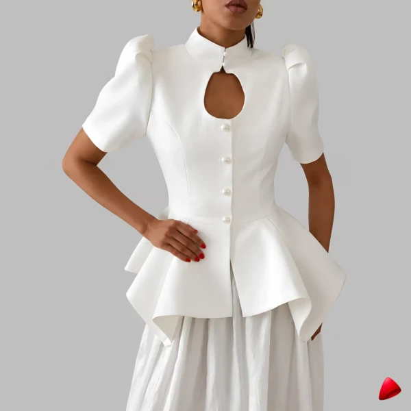 Veste Volants Travesti Peplum Stand Collar Manches Courtes — image principale