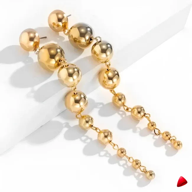 Boucles d'Oreilles Travesti Boules Pendantes Or Vintage — galerie