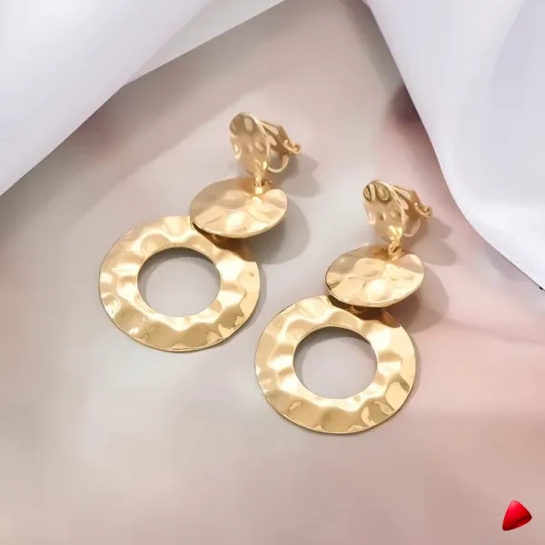 Boucles d'Oreilles Travesti Cercles Marteles Argent Clip — galerie