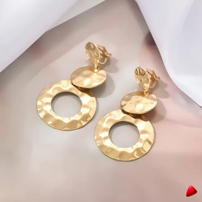 Boucles d'Oreilles Travesti Cercles Marteles Argent Clip — galerie