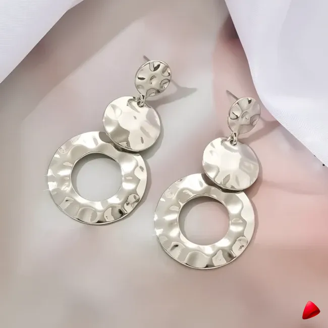 Boucles d'Oreilles Travesti Cercles Marteles Argent Clip — galerie