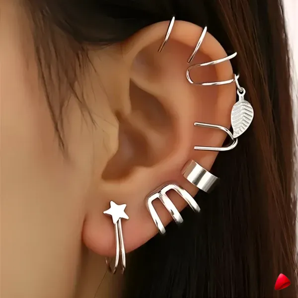 Ensemble Boucles Oreilles Travesti 6pcs Argent Feuille Etoile — galerie