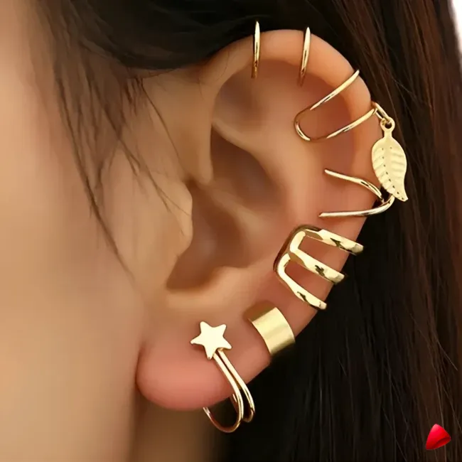 Ensemble Boucles Oreilles Travesti 6pcs Or Feuille Etoile — galerie