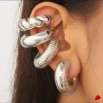 Ensemble Boucles Oreilles Travesti Manchettes 4pcs Argent Gouttes — galerie