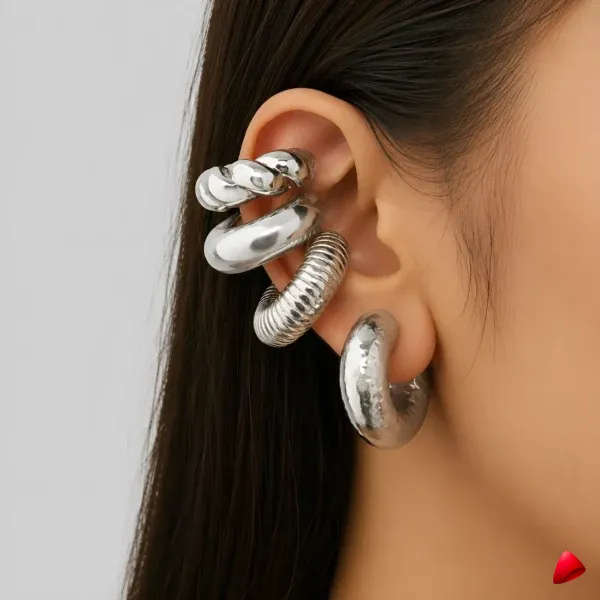Ensemble Boucles Oreilles Travesti Manchettes 4pcs Argent Gouttes — image principale