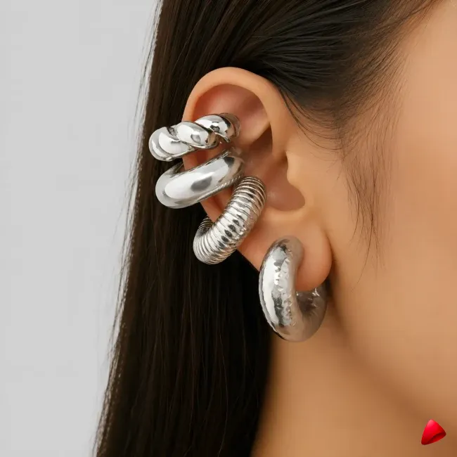 Ensemble Boucles Oreilles Travesti Manchettes 4pcs Argent Gouttes — image principale