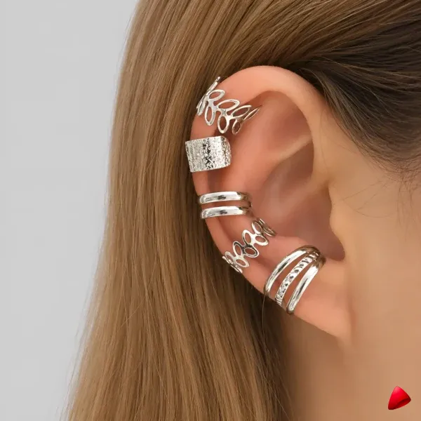 Ensemble Boucles Oreilles Travesti Manchettes 5pcs Argent — image principale