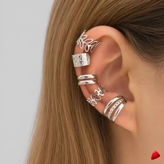 Ensemble Boucles Oreilles Travesti Manchettes 5pcs Argent — image principale