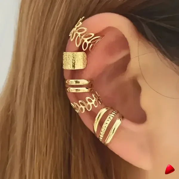 Ensemble Boucles Oreilles Travesti Manchettes 5pcs Or — galerie
