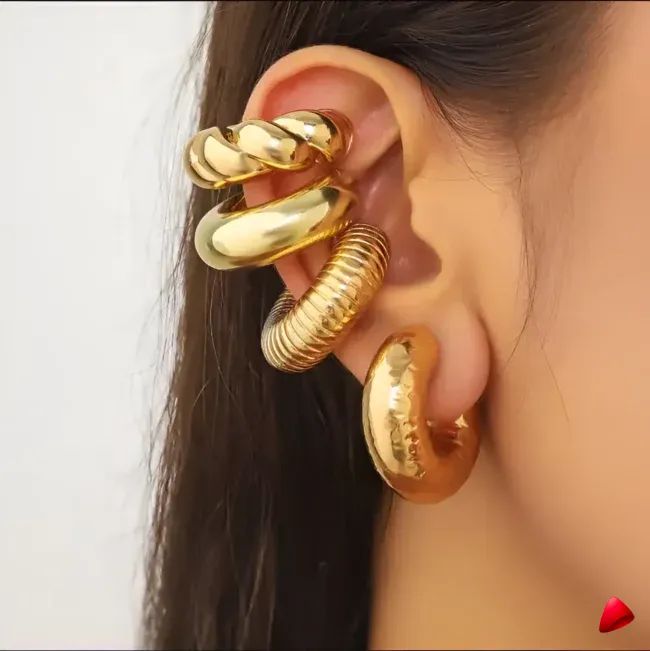 Ensemble Boucles Oreilles Travesti Manchettes 4pcs Or Gouttes — galerie