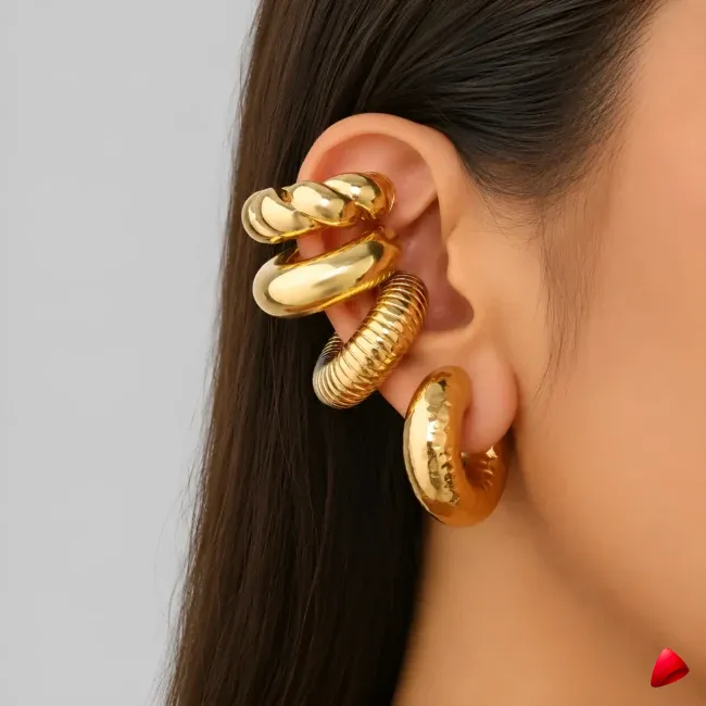 Ensemble Boucles Oreilles Travesti Manchettes 4pcs Or Gouttes — image principale