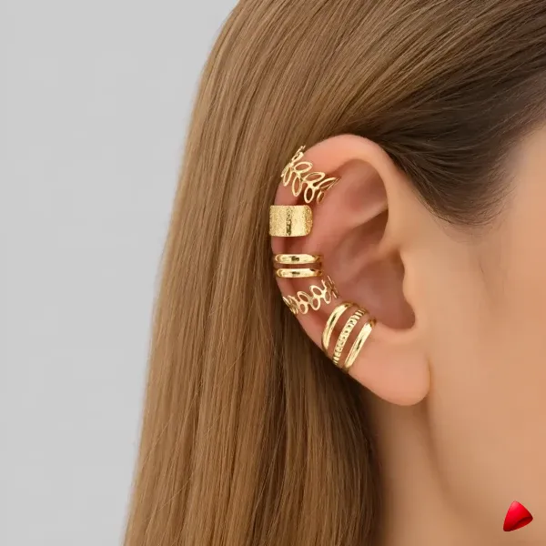 Ensemble Boucles Oreilles Travesti Manchettes 5pcs Or — image principale