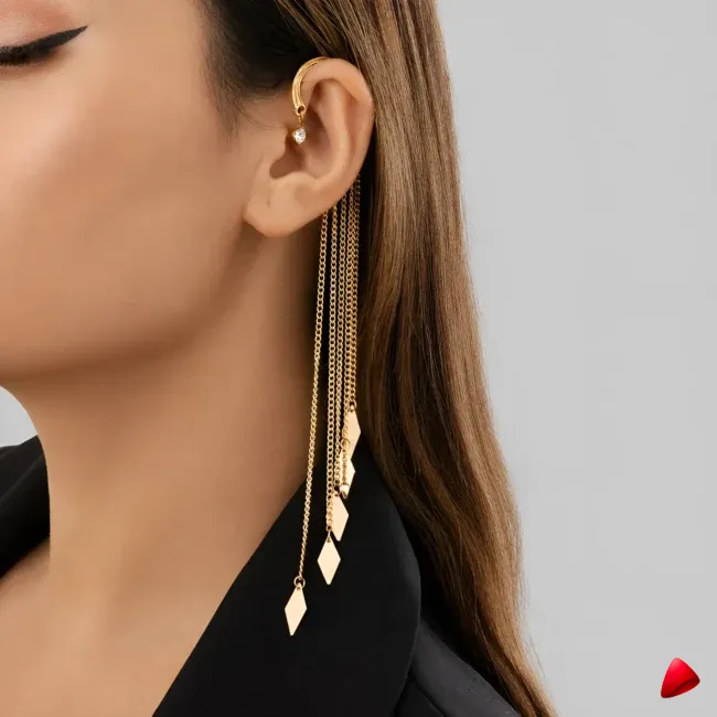 Boucles d'Oreilles Travesti Losanges Chaine Pampilles Or — image principale