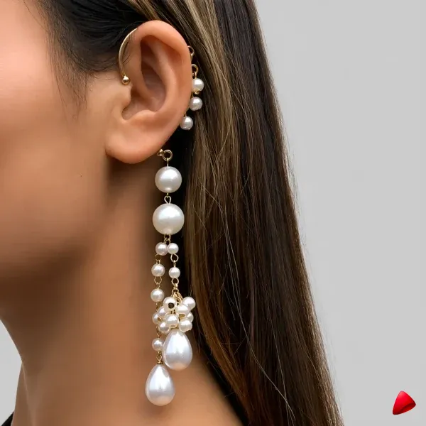 Boucles d'Oreilles Travesti Perles Chaine Pendantes Or — image principale
