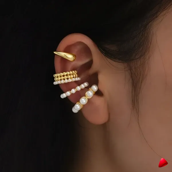 Ensemble Boucles Oreilles Travesti Perles Anneaux Or Set — galerie