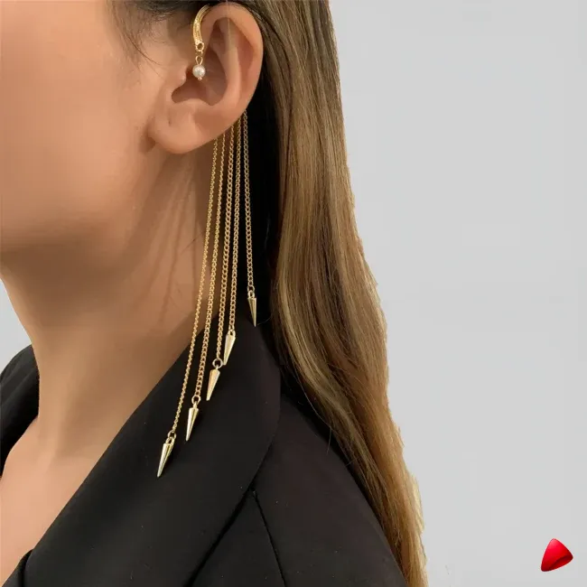 Boucles d'Oreilles Travesti Pointes Lance Chaine Or — image principale