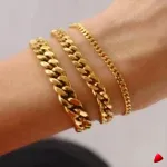 Bracelet Travesti Chaine Cubaine Acier Empilable Or — galerie