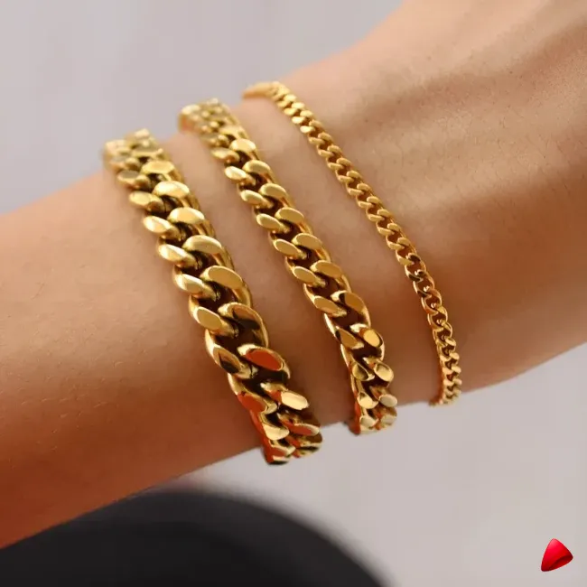 Bracelet Travesti Chaine Cubaine Acier Empilable Or — galerie