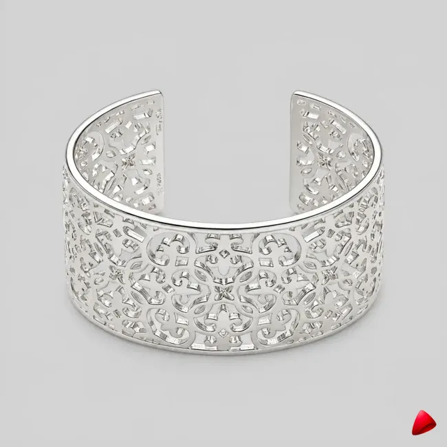 Bracelet Travesti Cuff Argent Ornements Ajoures Sterling — image principale