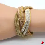 Bracelet Travesti Cuir Wrap Strass Cristal Argent — galerie