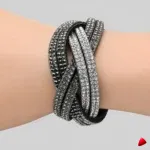 Bracelet Travesti Cuir Wrap Strass Cristal Argent — image principale
