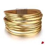 Bracelet Travesti Cuir Wrap Multicouches Magnetique Or — galerie