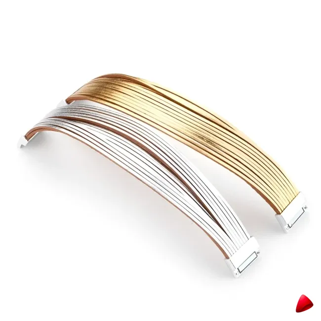 Bracelet Travesti Cuir Wrap Multicouches Magnetique Or — galerie
