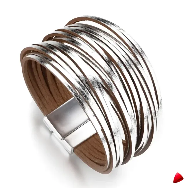 Bracelet Travesti Cuir Wrap Multicouches Magnetique Or — galerie