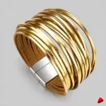 Bracelet Travesti Cuir Wrap Multicouches Magnetique Or — image principale