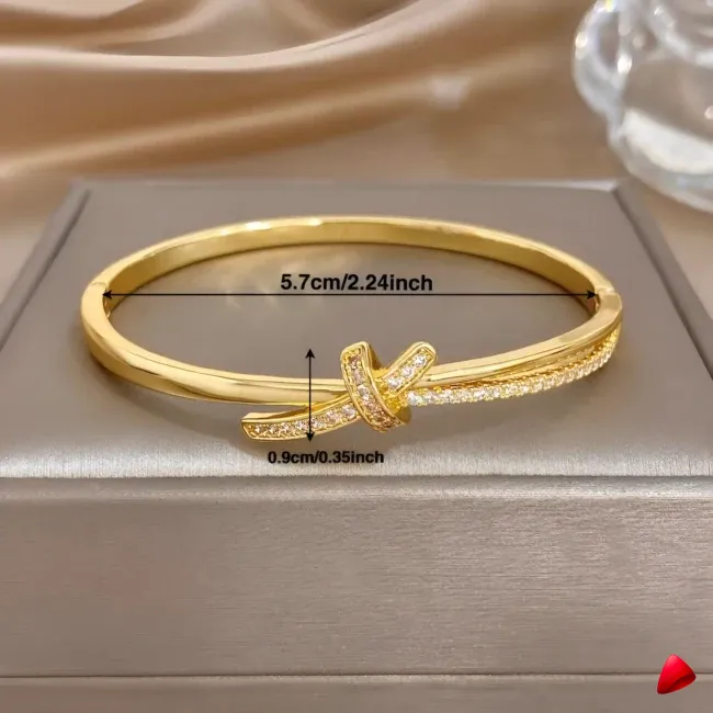 Bracelet Travesti Jonc Torsade Noeud Or Strass Plaque — galerie