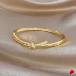 Bracelet Travesti Jonc Torsade Noeud Or Strass Plaque — galerie