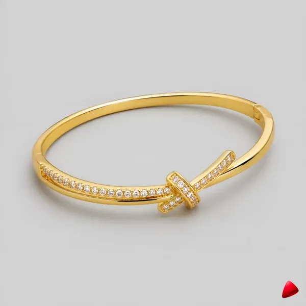 Bracelet Travesti Jonc Torsade Noeud Or Strass Plaque — image principale