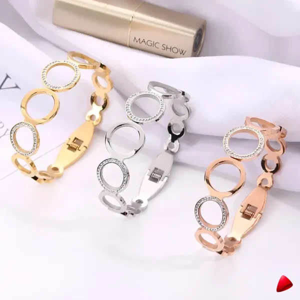Bracelet Travesti Rond Acier Zircon Cercle Creux Chic — galerie