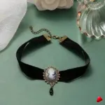 Collier Travesti Cuir Cameo Vintage Dentelle Victorien — galerie