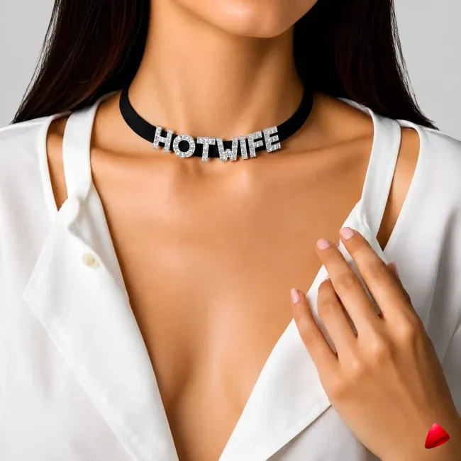 Collier Travesti Chocker Lettres Strass Hotwife Personnalise — image principale