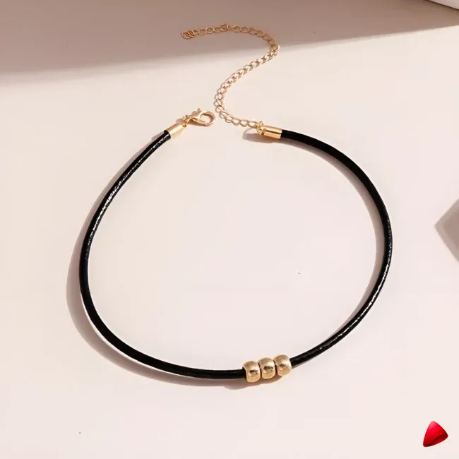 Collier Travesti Corde Noir Perles Dorees Chocker Kpop — galerie