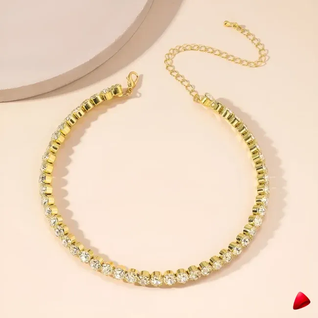 Collier Travesti Cristal Choker Court Grande Pierre Mariage — galerie