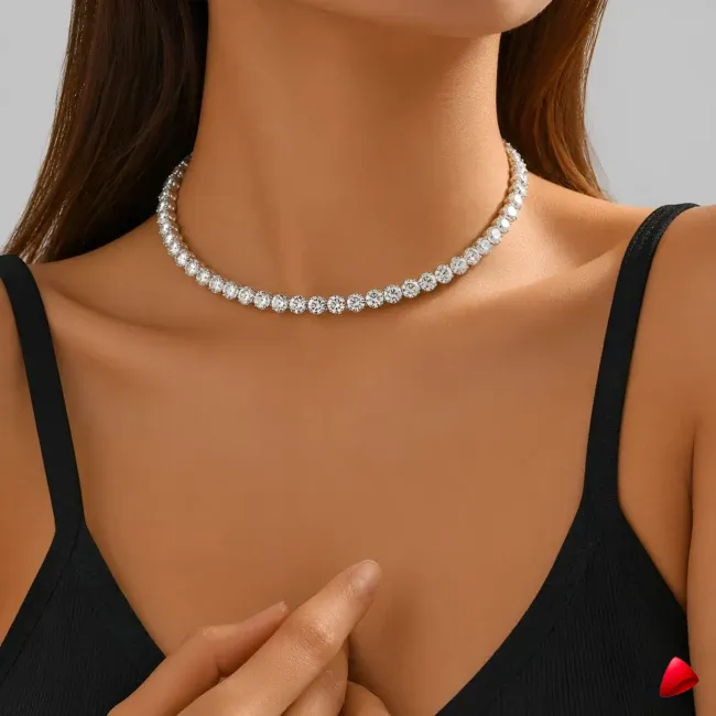 Collier Travesti Cristal Choker Court Grande Pierre Mariage — galerie