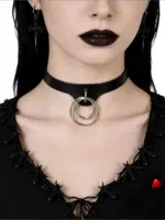 Collier Travesti Cuir Anneau Metal Rebelle Punk Harajuku — galerie