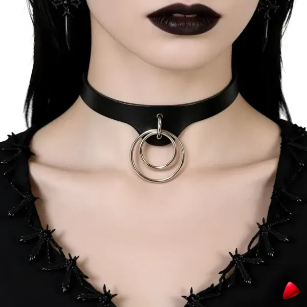 Collier Travesti Cuir Anneau Metal Rebelle Punk Harajuku — galerie